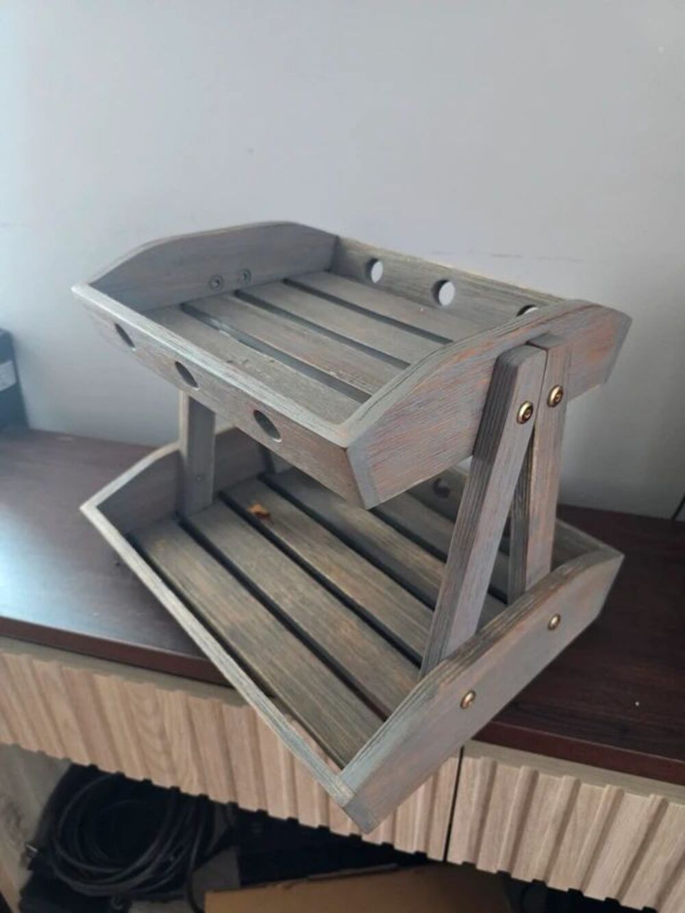 2-Tier Rustic Wood Organizer Stand